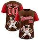 Custom Brown Red Stripe Animals Graffiti Pattern Raglan Sleeves Authentic Baseball Jersey