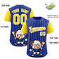 Custom Royal Gold Stripe Animals Graffiti Pattern Raglan Sleeves Authentic Baseball Jersey Limited