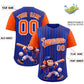 Custom Royal Orange Stripe Animals Graffiti Pattern Raglan Sleeves Authentic Baseball Jersey Limited