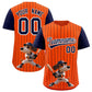 Custom Orange Navy Stripe Animals Graffiti Pattern Raglan Sleeves Authentic Baseball Jersey