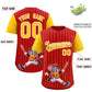 Custom Red Yellow Stripe Animals Graffiti Pattern Raglan Sleeves Authentic Baseball Jersey Limited