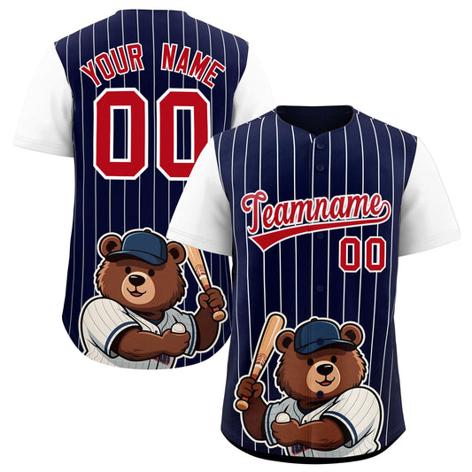 Custom Navy White Stripe Animals Graffiti Pattern Raglan Sleeves Authentic Baseball Jersey