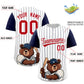Custom White Navy Stripe Animals Graffiti Pattern Raglan Sleeves Authentic Baseball Jersey Limited