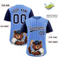 Custom Light Blue Navy Stripe Animals Graffiti Pattern Raglan Sleeves Authentic Baseball Jersey Limited