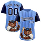 Custom Light Blue Navy Stripe Animals Graffiti Pattern Raglan Sleeves Authentic Baseball Jersey