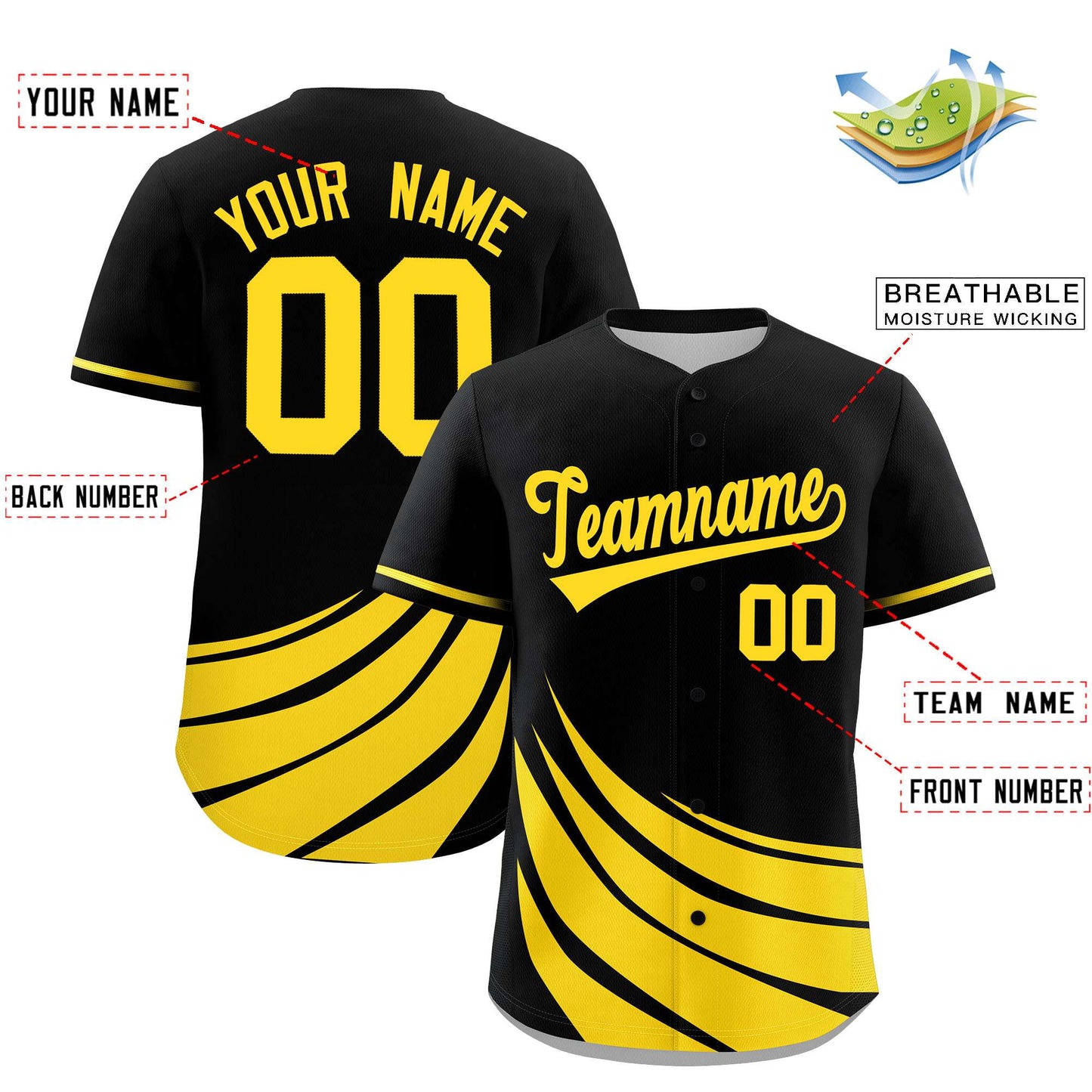 Custom Black Yellow Wind Mark Graffiti Pattern Authentic Baseball Jersey Limited