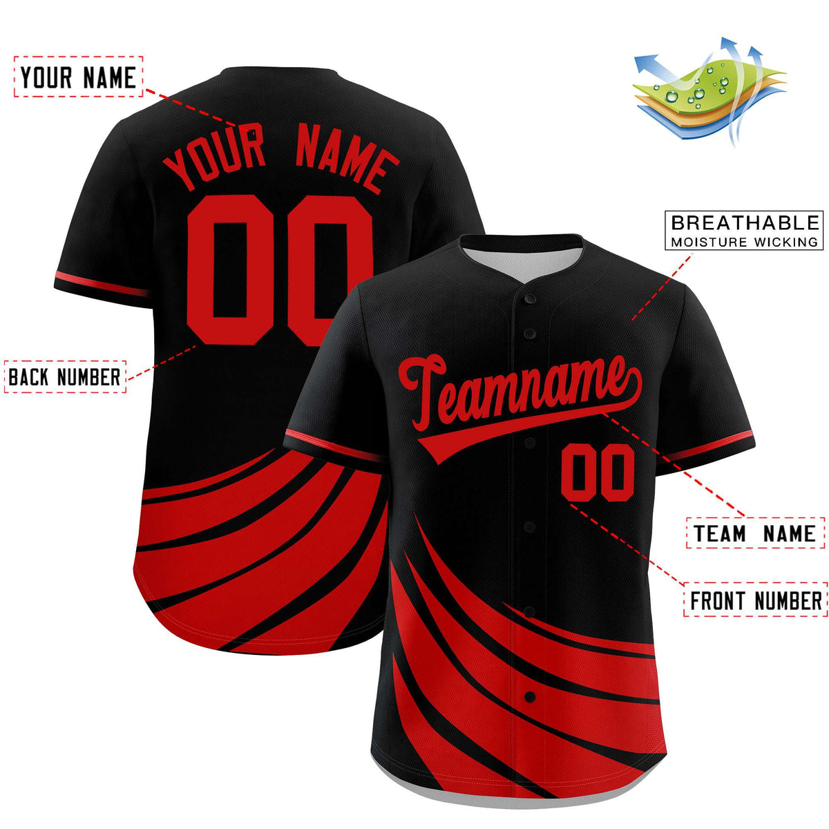 Custom Black Red Wind Mark Graffiti Pattern Authentic Baseball Jersey Limited