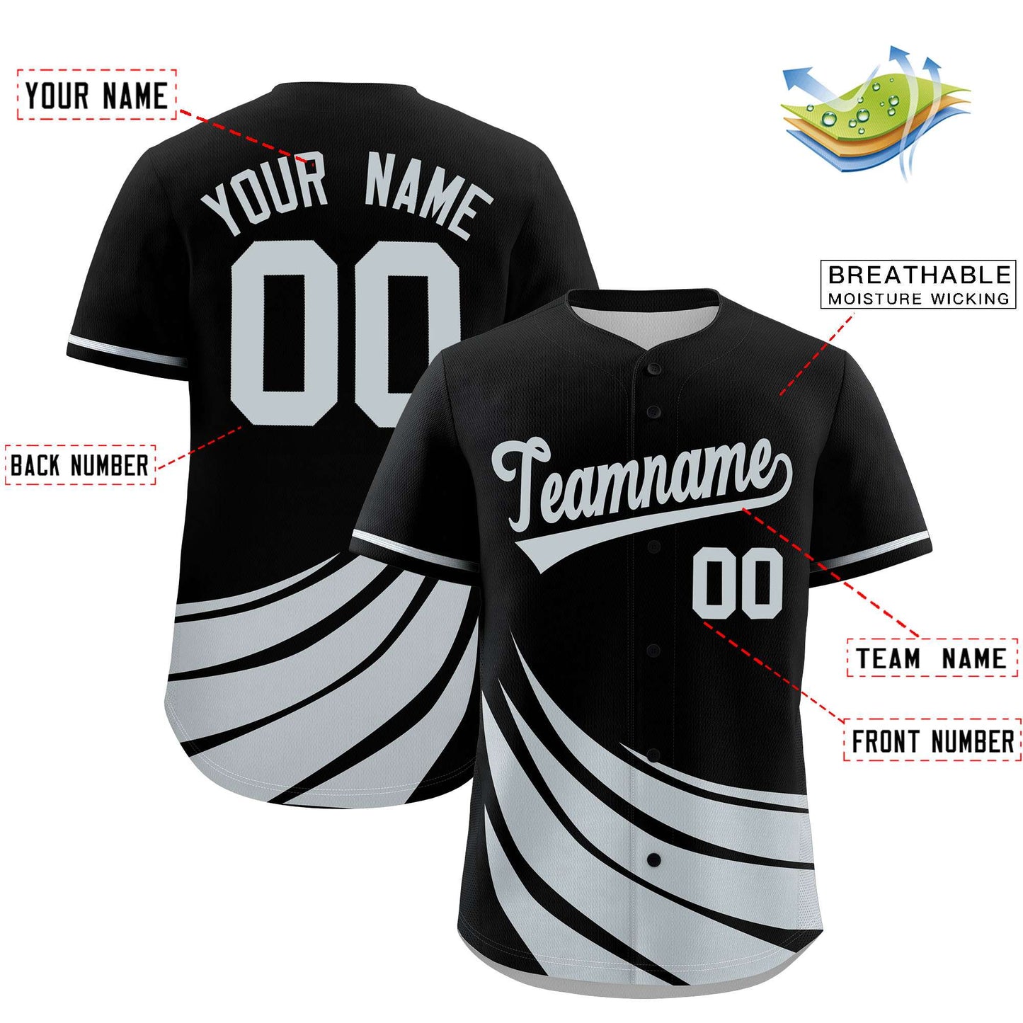 Custom Black Silver Wind Mark Graffiti Pattern Authentic Baseball Jersey Limited