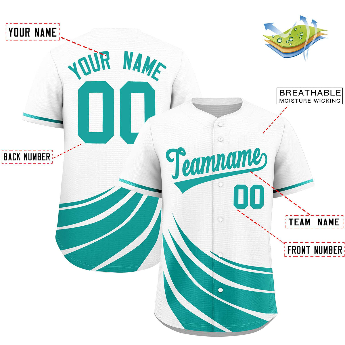 Custom White Aqua Wind Mark Graffiti Pattern Authentic Baseball Jersey Limited