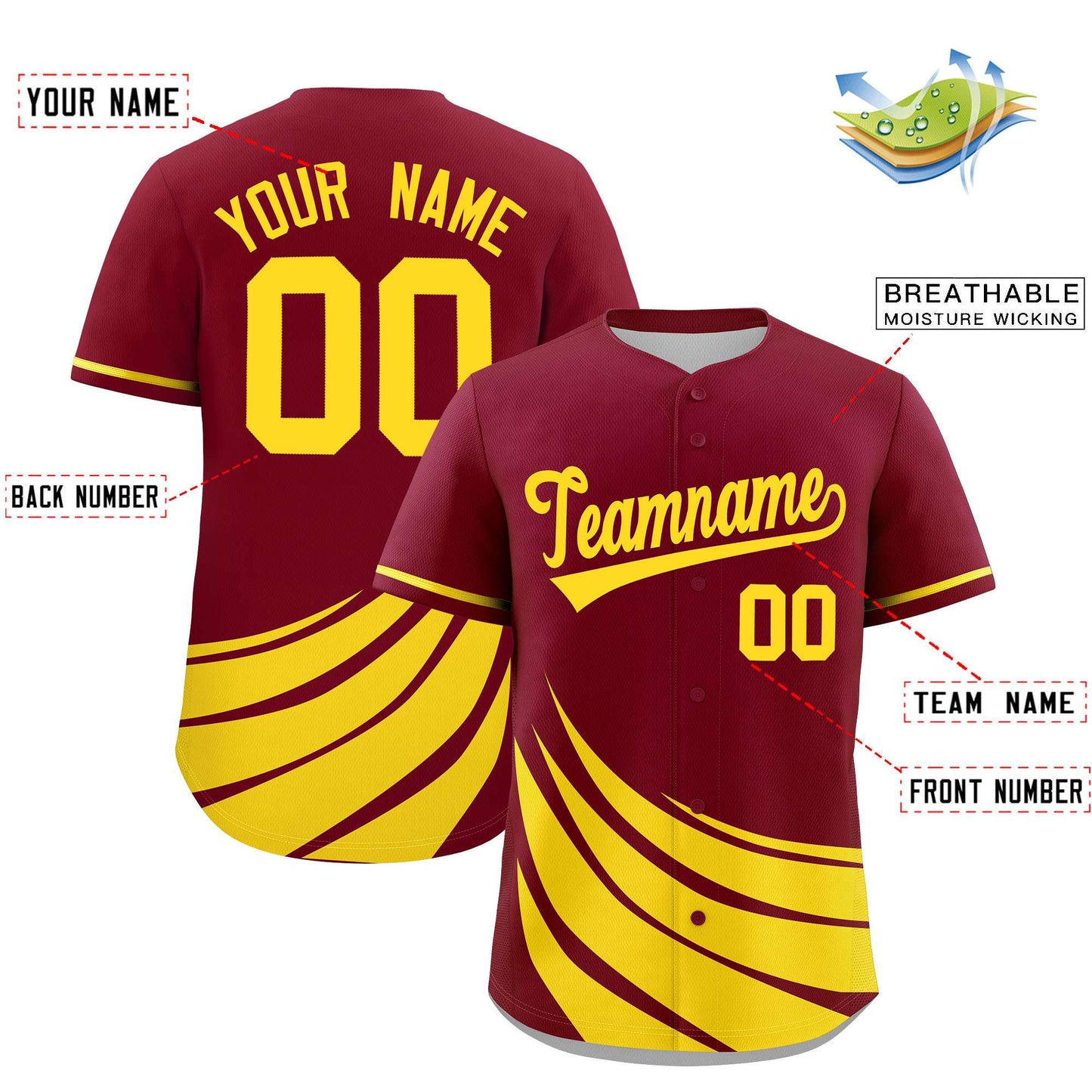 Custom Crimson Yellow Wind Mark Graffiti Pattern Authentic Baseball Jersey Limited