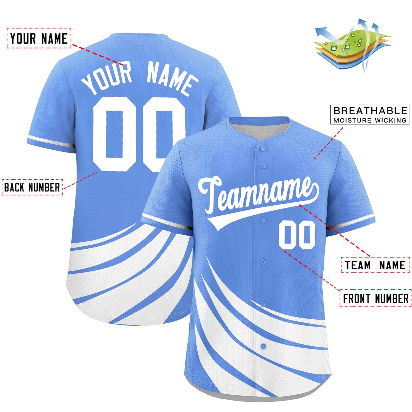 Custom Light Blue White Wind Mark Graffiti Pattern Authentic Baseball Jersey Limited