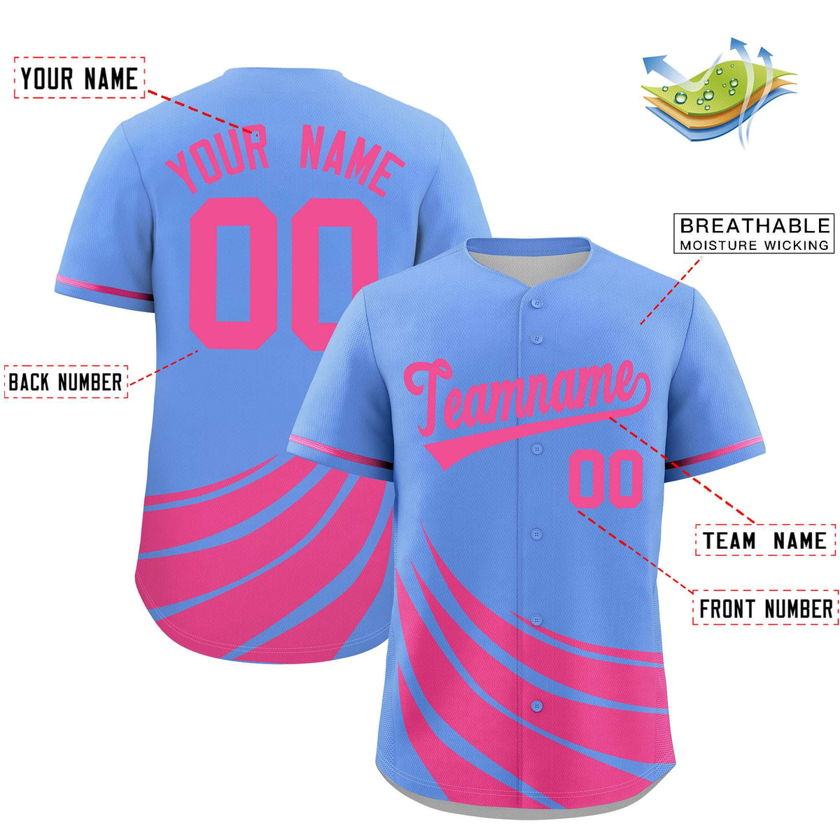 Custom Light Blue Pink Wind Mark Graffiti Pattern Authentic Baseball Jersey Limited