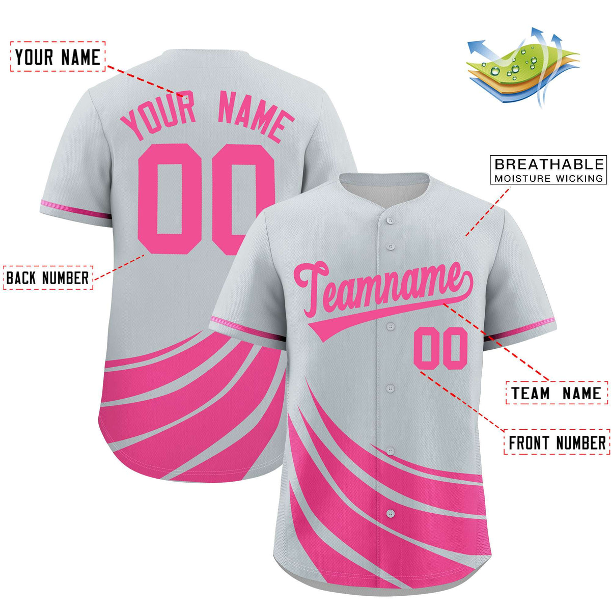 Custom Silver Pink Wind Mark Graffiti Pattern Authentic Baseball Jersey Limited
