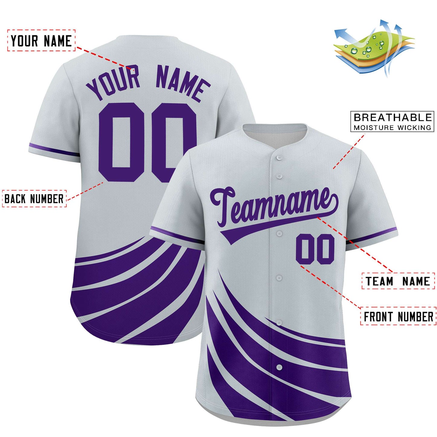 Custom Silver Purple Wind Mark Graffiti Pattern Authentic Baseball Jersey Limited