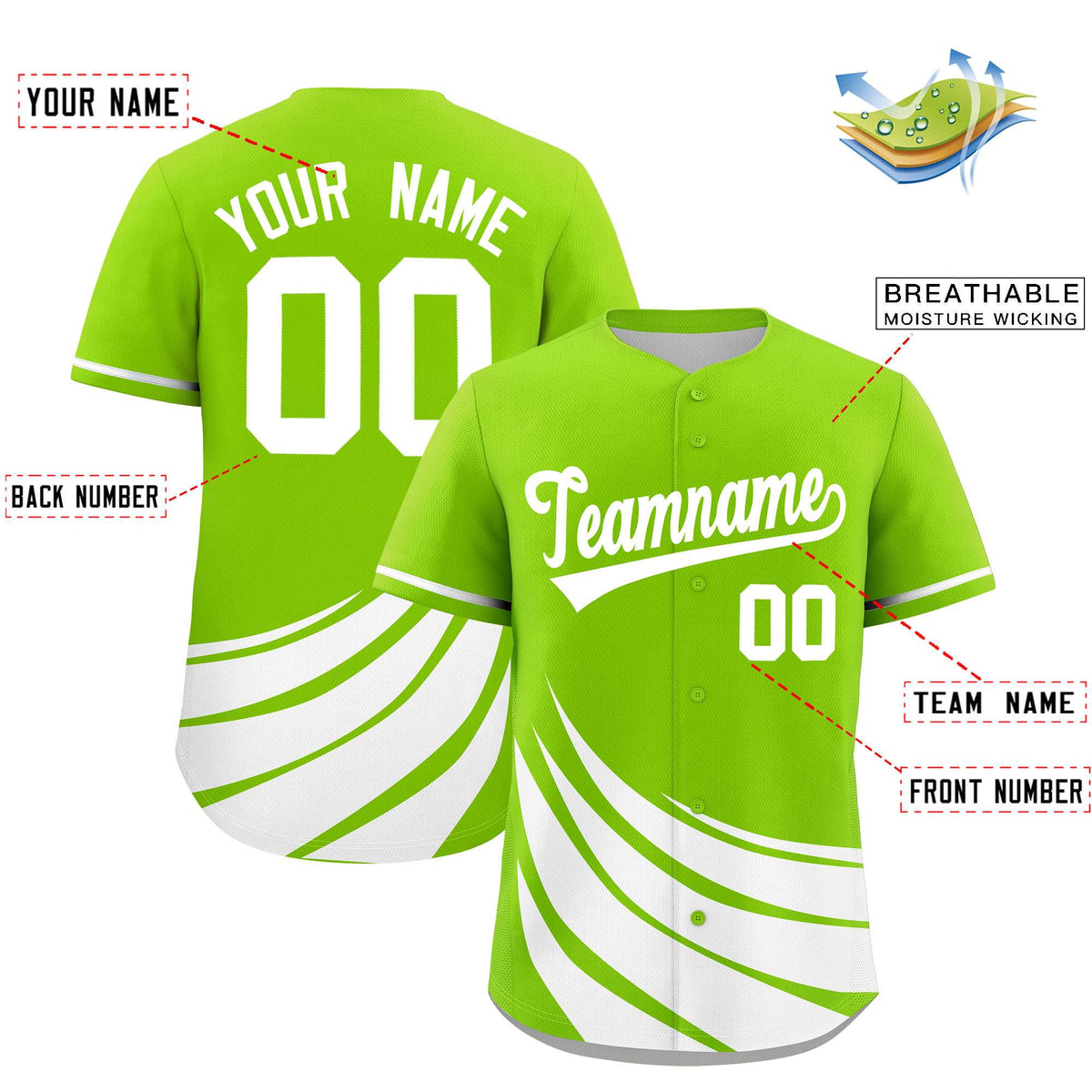 Custom Neon Green White Wind Mark Graffiti Pattern Authentic Baseball Jersey Limited