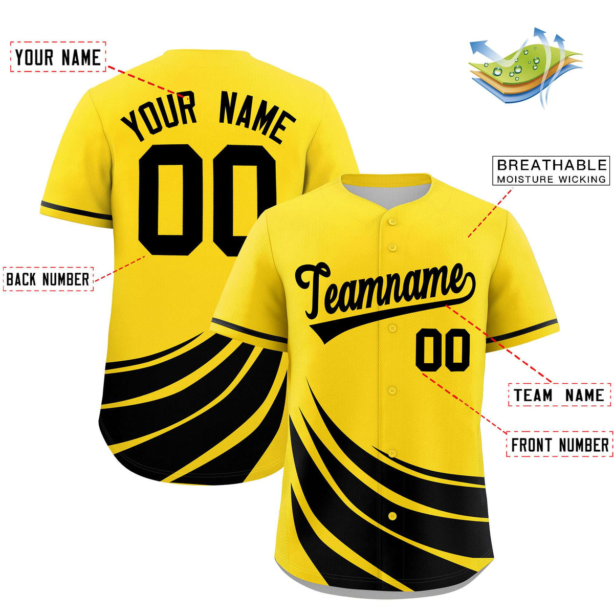 Custom Yellow Black Wind Mark Graffiti Pattern Authentic Baseball Jersey Limited