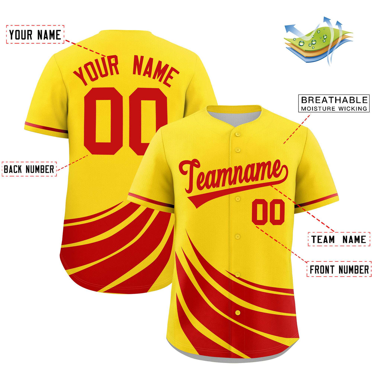 Custom Yellow Red Wind Mark Graffiti Pattern Authentic Baseball Jersey Limited
