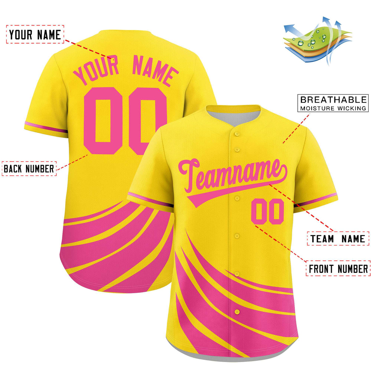 Custom Yellow Pink Wind Mark Graffiti Pattern Authentic Baseball Jersey Limited