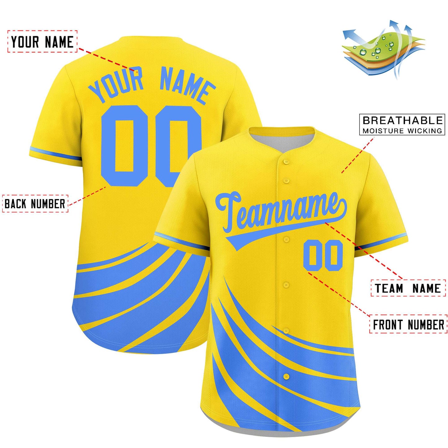 Custom Yellow Light Blue Wind Mark Graffiti Pattern Authentic Baseball Jersey Limited
