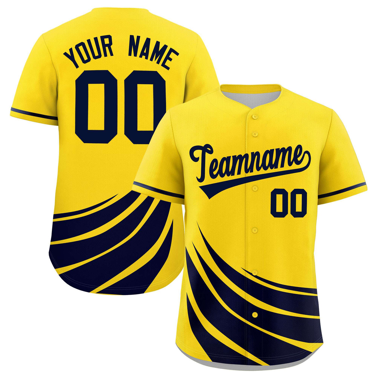 Custom Yellow Navy Wind Mark Graffiti Pattern Authentic Baseball Jersey