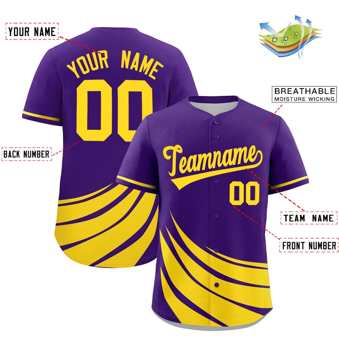 Custom Purple Yellow Wind Mark Graffiti Pattern Authentic Baseball Jersey Limited
