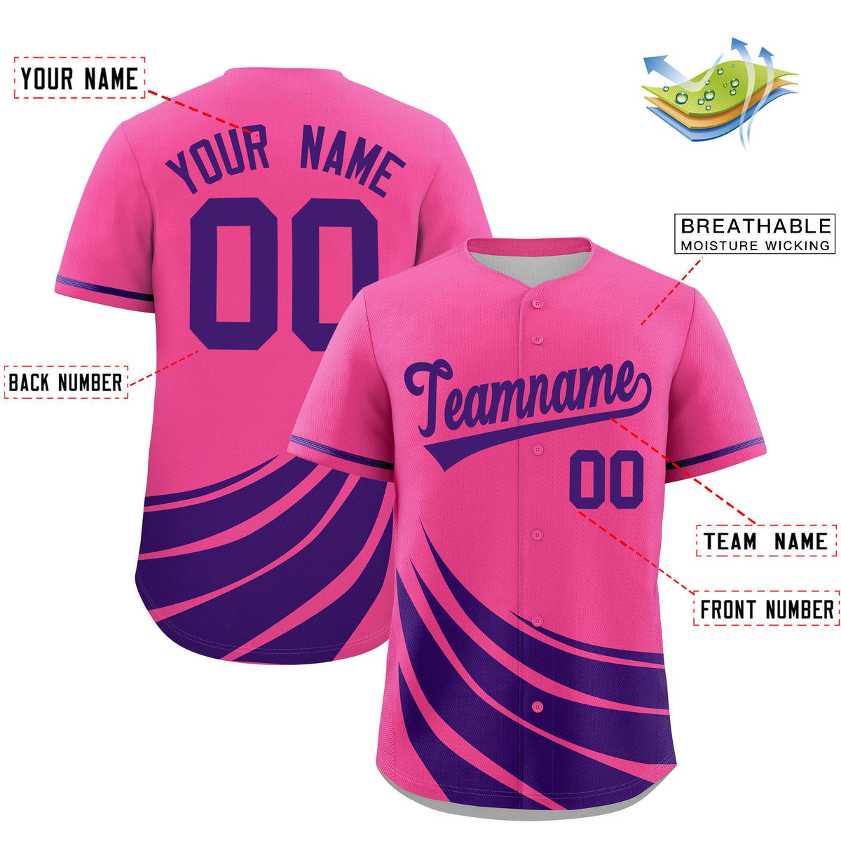 Custom Pink Purple Wind Mark Graffiti Pattern Authentic Baseball Jersey Limited