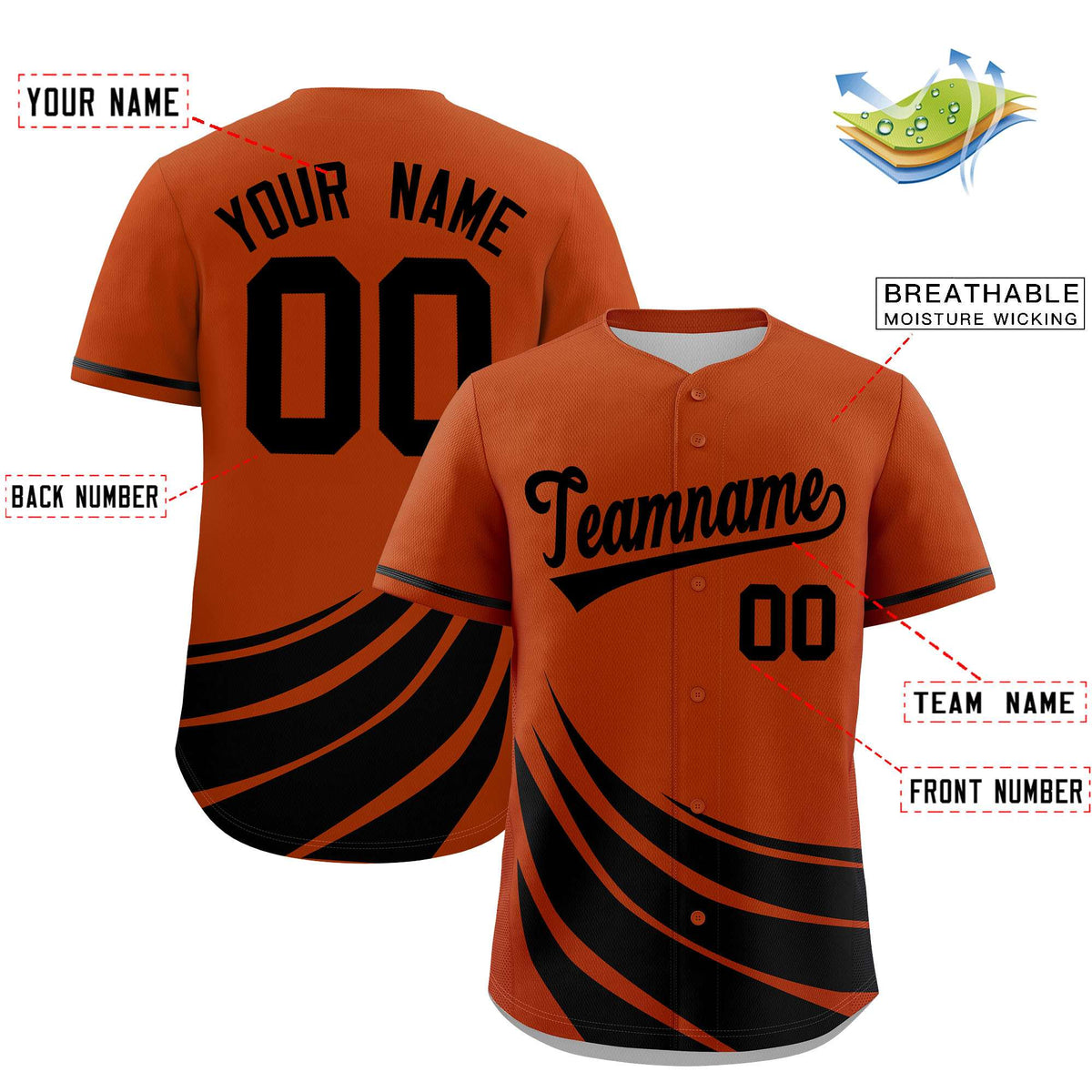 Custom Texas Orange Black Wind Mark Graffiti Pattern Authentic Baseball Jersey Limited