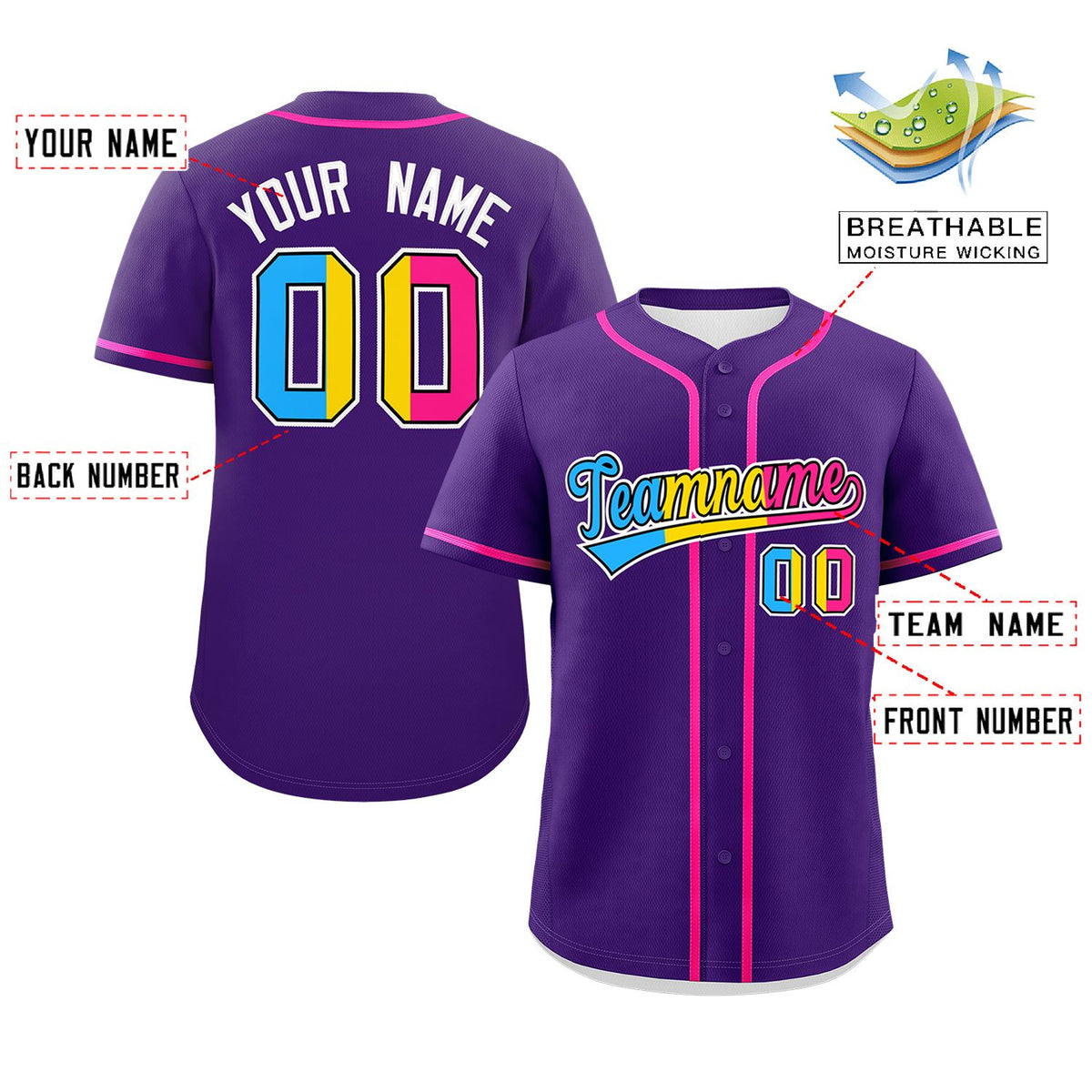 Custom Purple Pansexuality For Pride Month Classic Style Authentic Baseball Jersey Limited