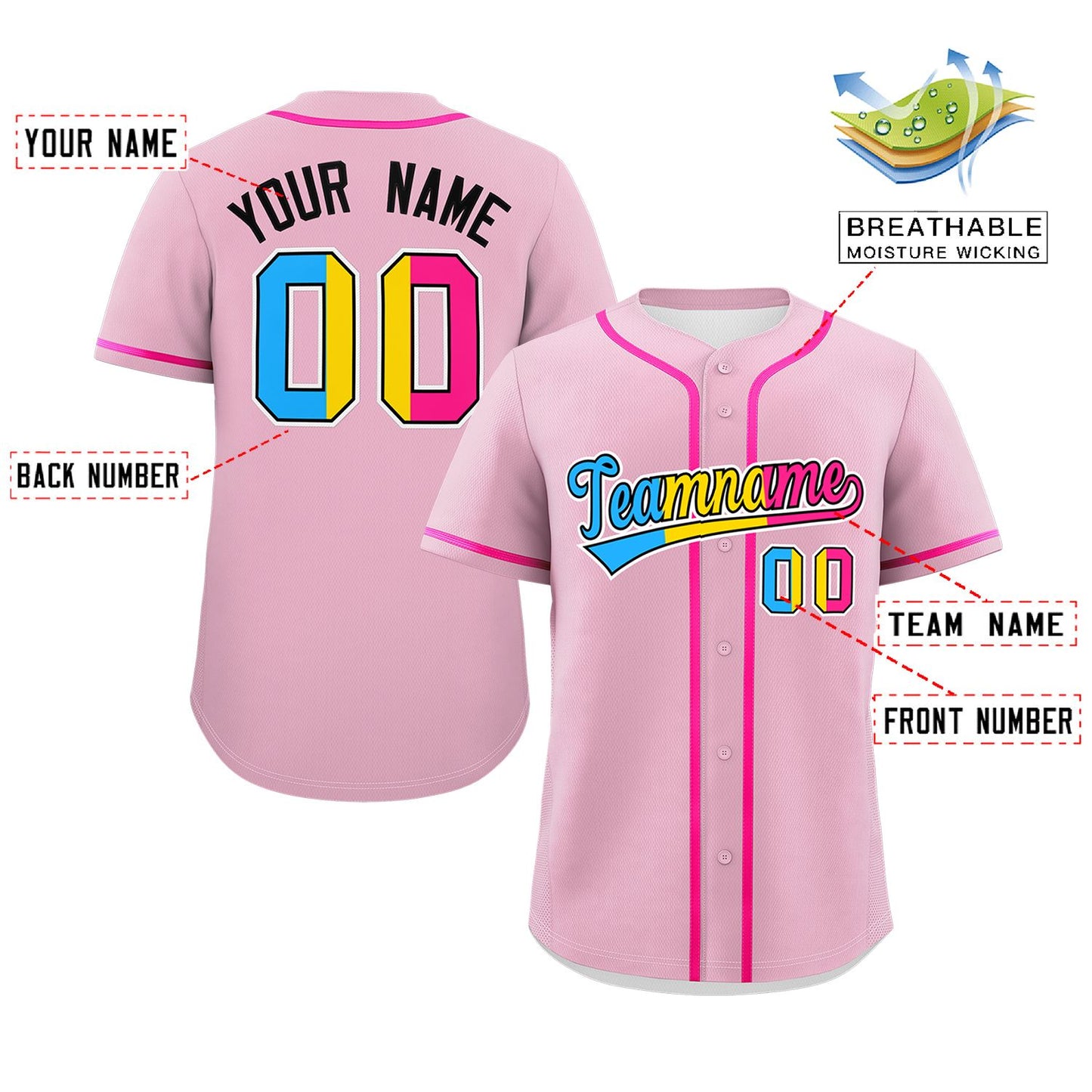 Custom Light Pink Pansexuality For Pride Month Classic Style Authentic Baseball Jersey Limited
