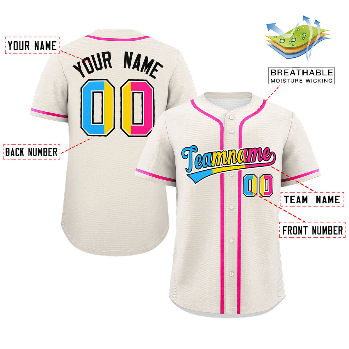 Custom Cream Pansexuality For Pride Month Classic Style Authentic Baseball Jersey Limited