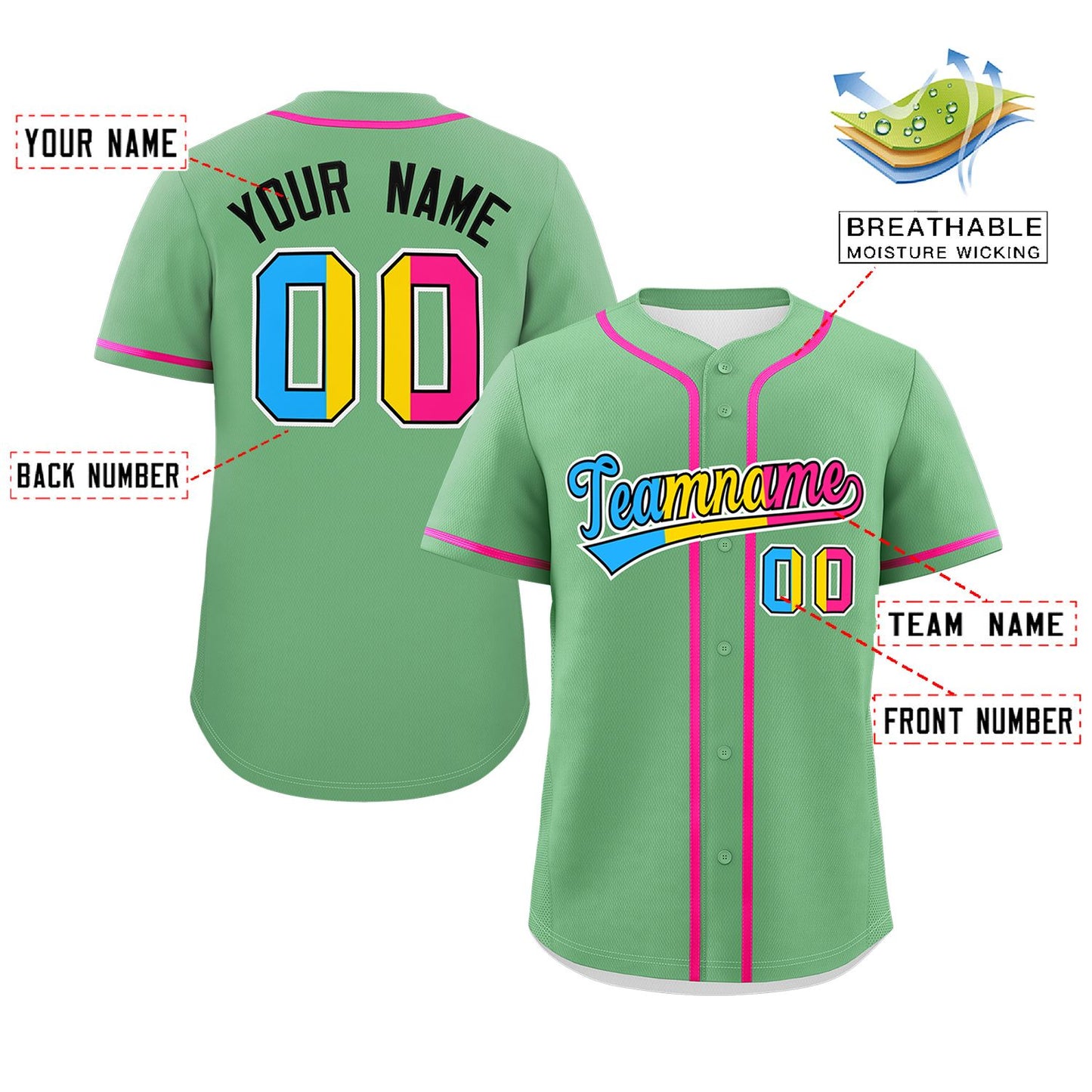 Custom Light Green Pansexuality For Pride Month Classic Style Authentic Baseball Jersey Limited