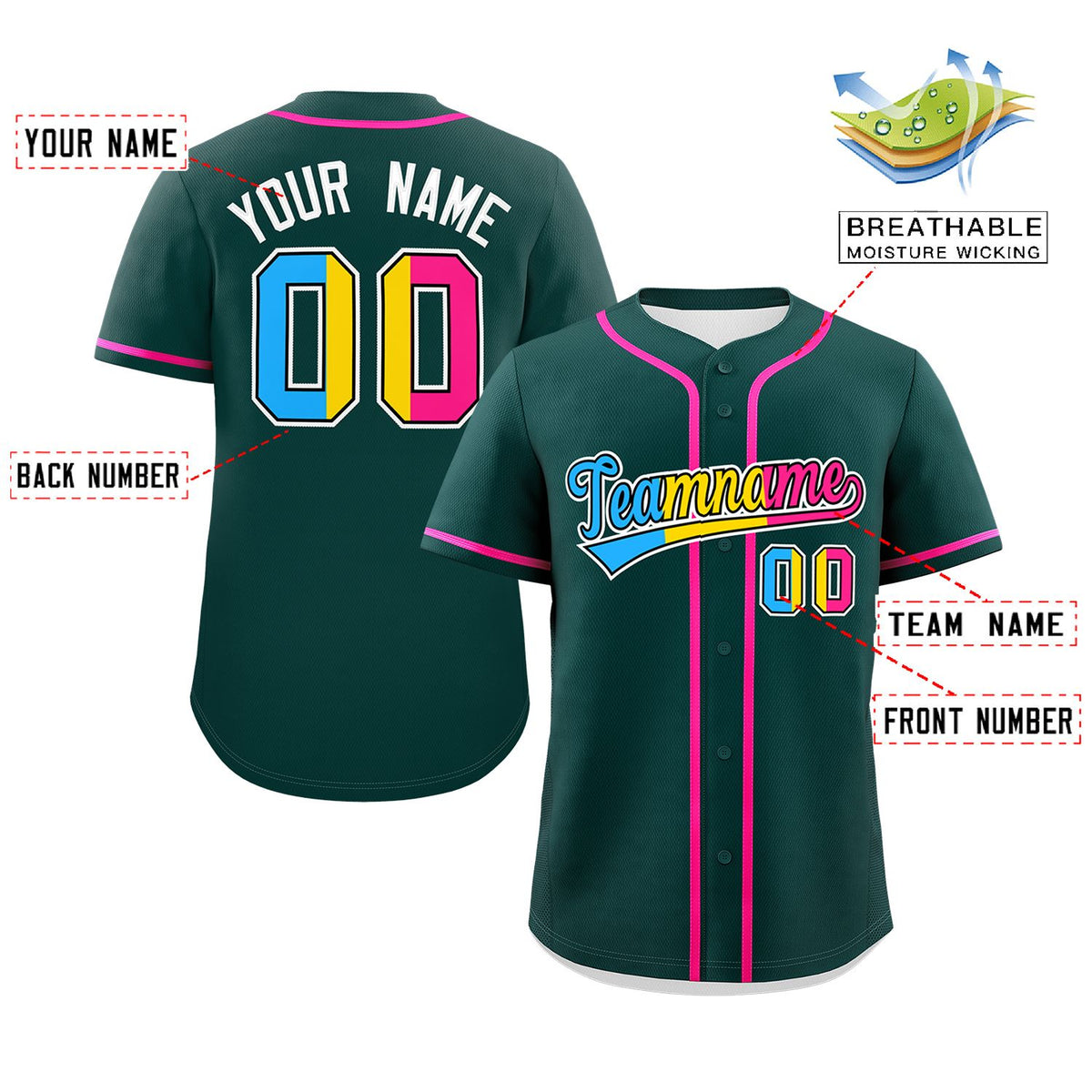 Custom Midnight Green Pansexuality For Pride Month Classic Style Authentic Baseball Jersey Limited