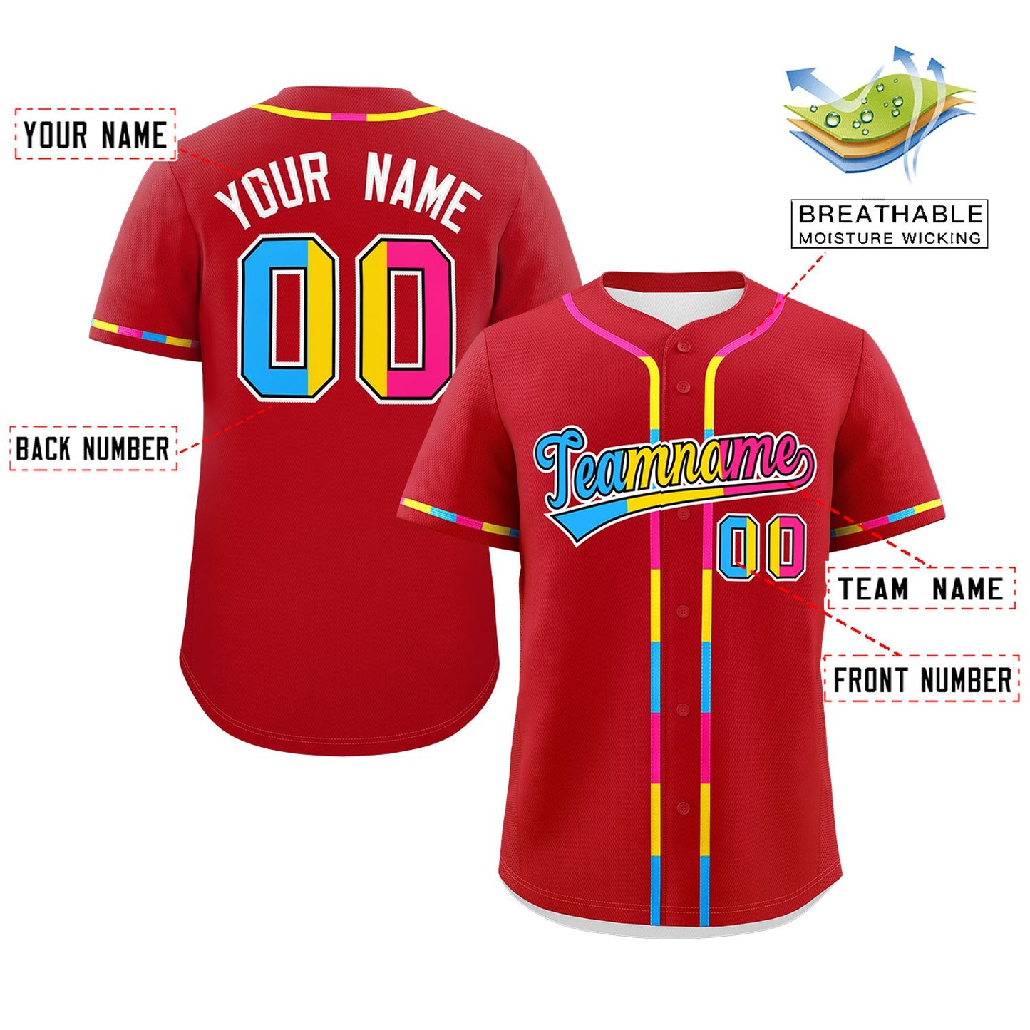Custom Red Pansexuality For Pride Month Classic Style Authentic Baseball Jersey Limited