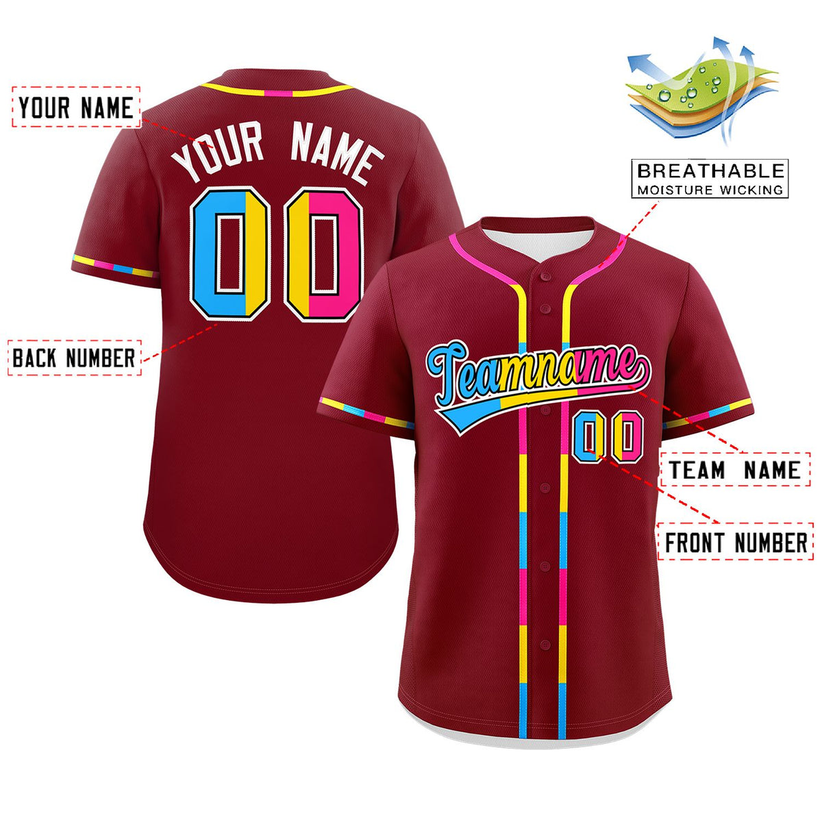 Custom Crimson Pansexuality For Pride Month Classic Style Authentic Baseball Jersey Limited