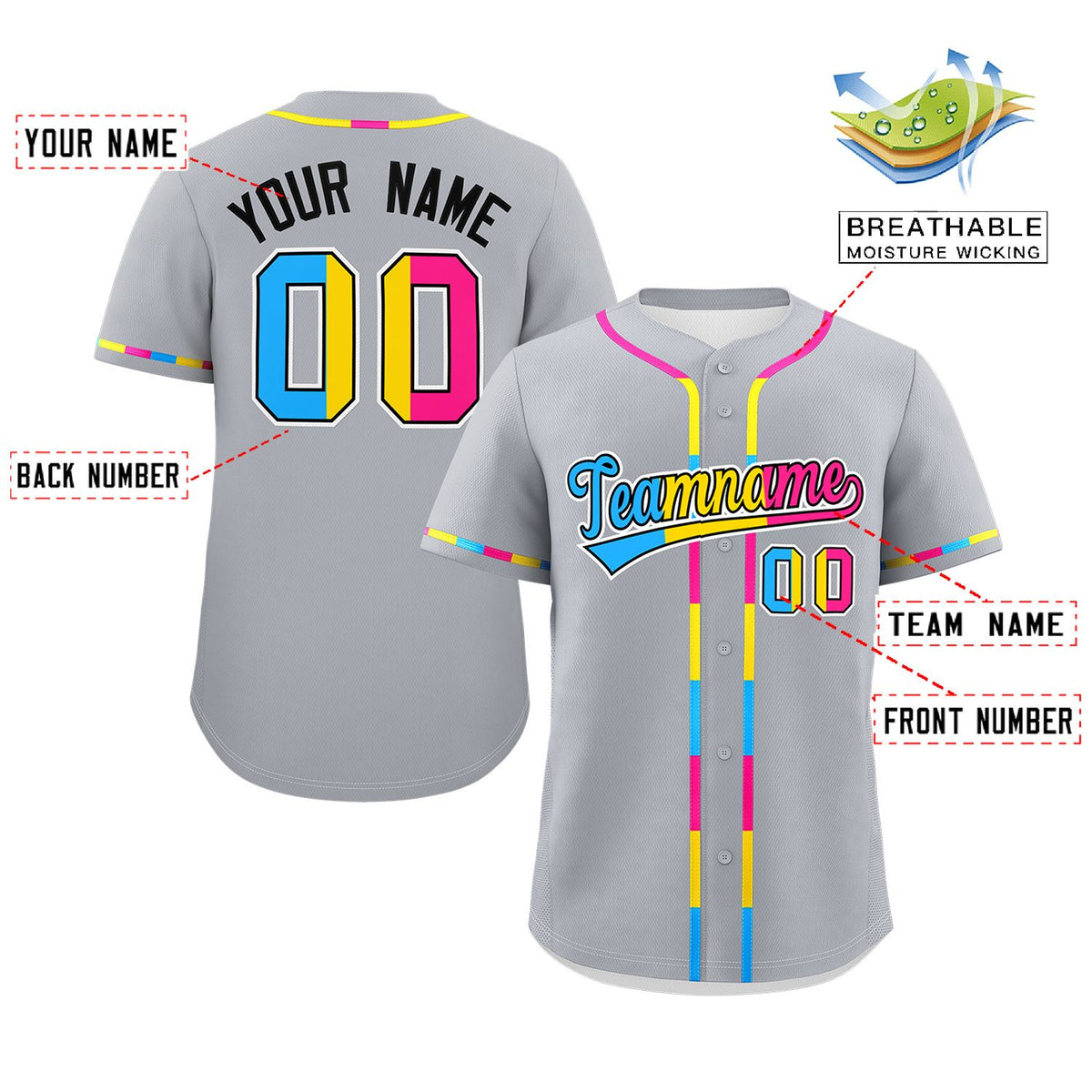 Custom Gray Pansexuality For Pride Month Classic Style Authentic Baseball Jersey Limited