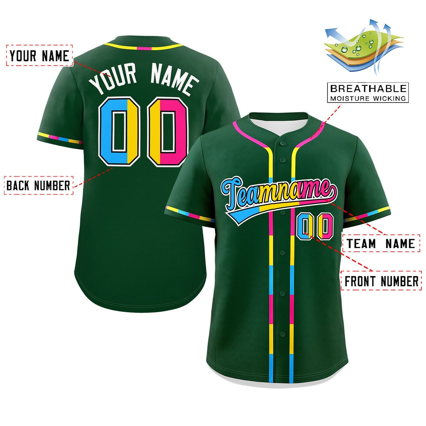 Custom Green Pansexuality For Pride Month Classic Style Authentic Baseball Jersey Limited