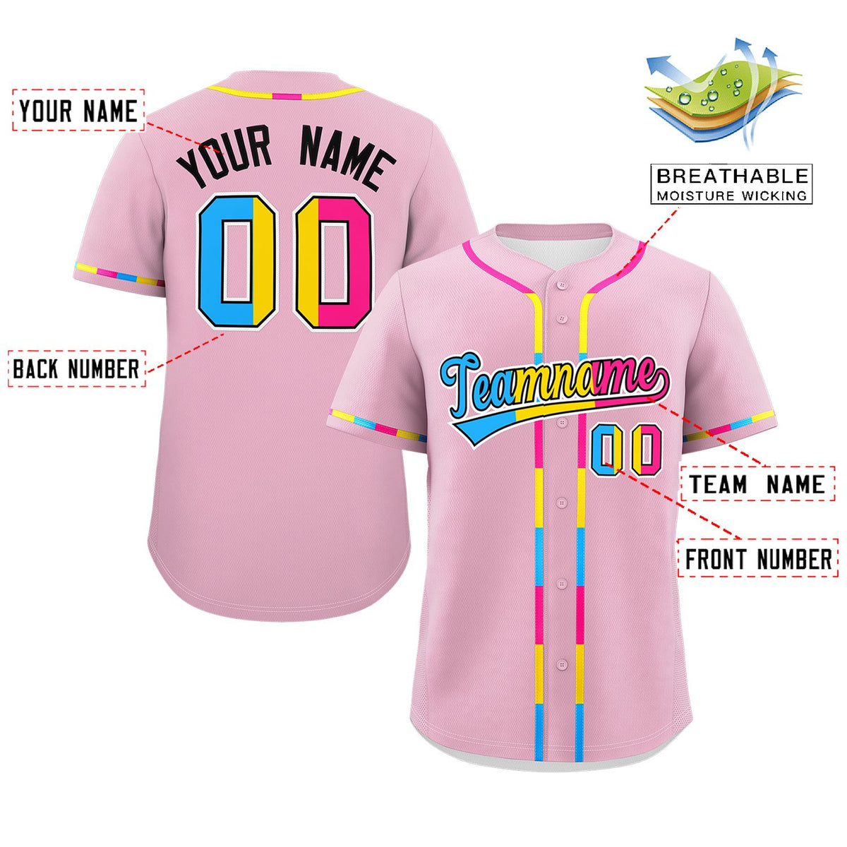 Custom Light Pink Pansexuality For Pride Month Classic Style Authentic Baseball Jersey Limited