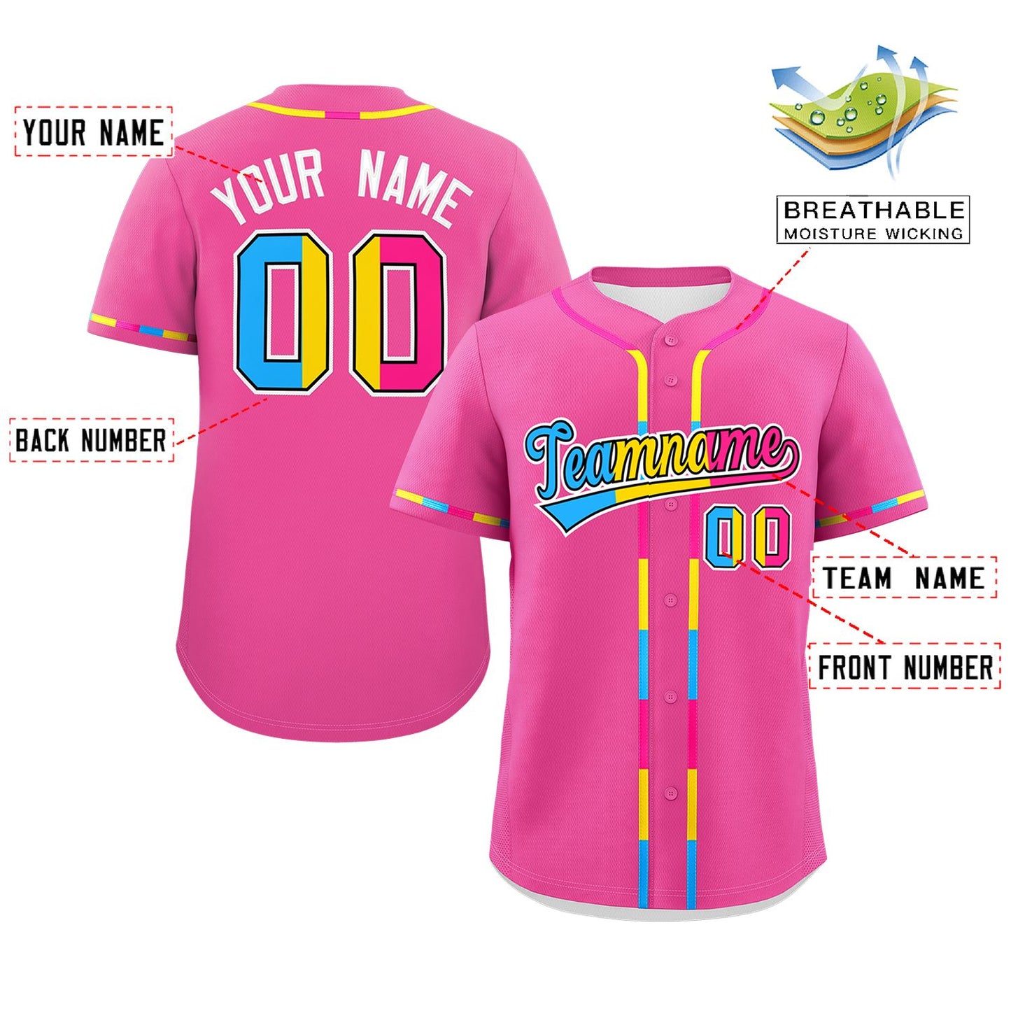 Custom Pink Pansexuality For Pride Month Classic Style Authentic Baseball Jersey Limited