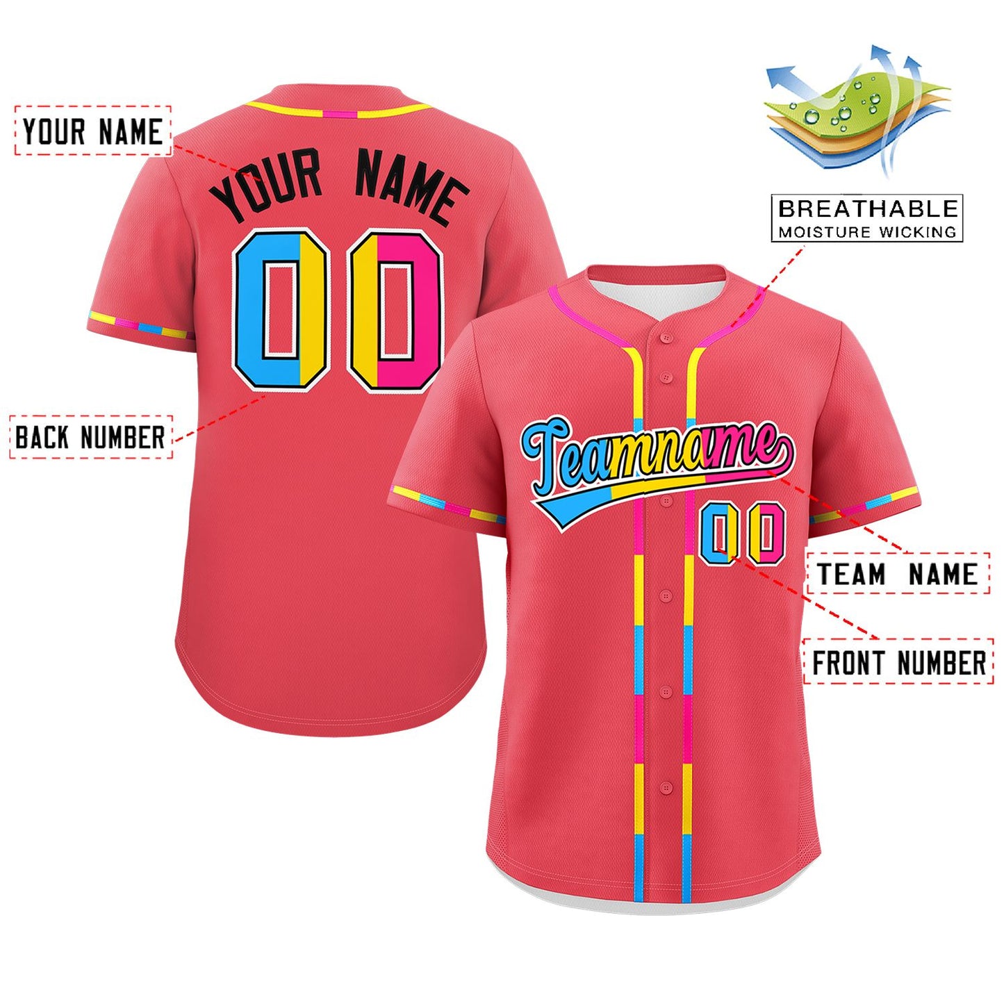 Custom Light Red Pansexuality For Pride Month Classic Style Authentic Baseball Jersey Limited
