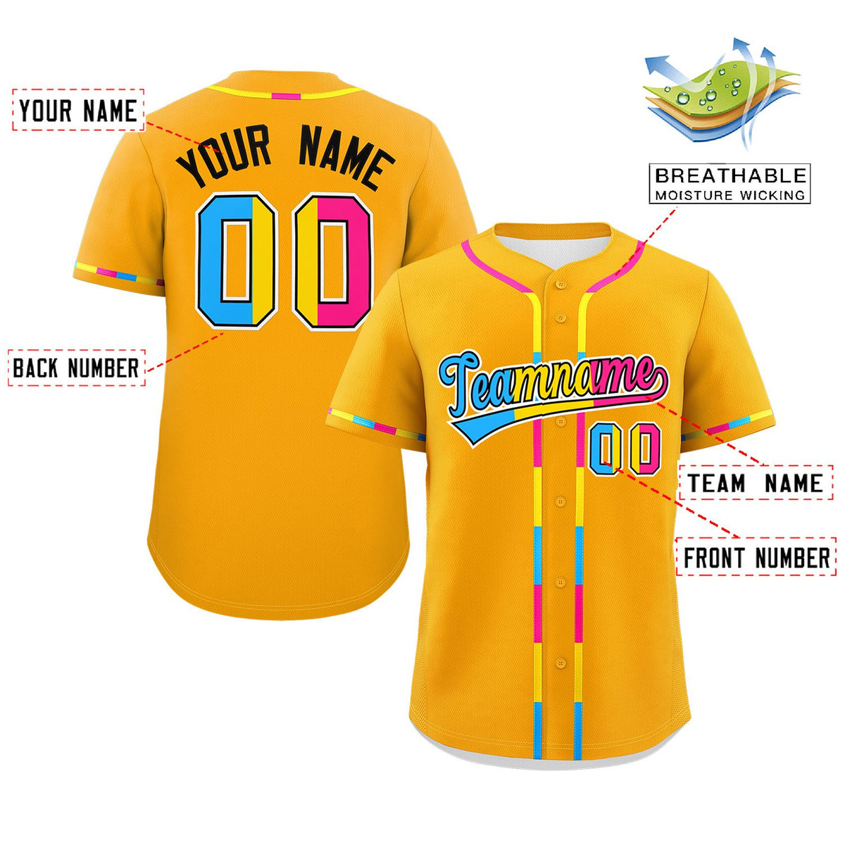 Custom Yellow Pansexuality For Pride Month Classic Style Authentic Baseball Jersey Limited
