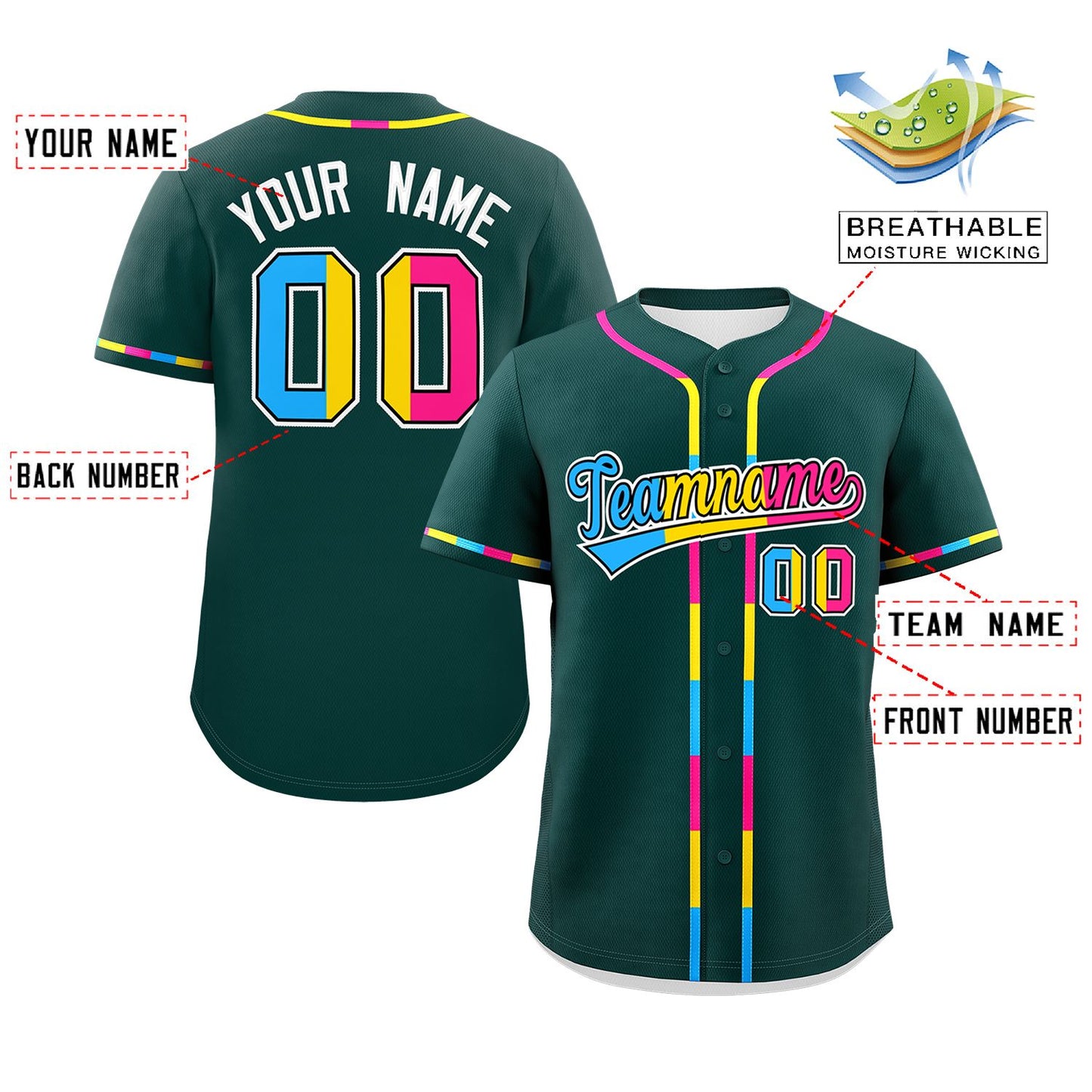 Custom Midnight Green Pansexuality For Pride Month Classic Style Authentic Baseball Jersey Limited