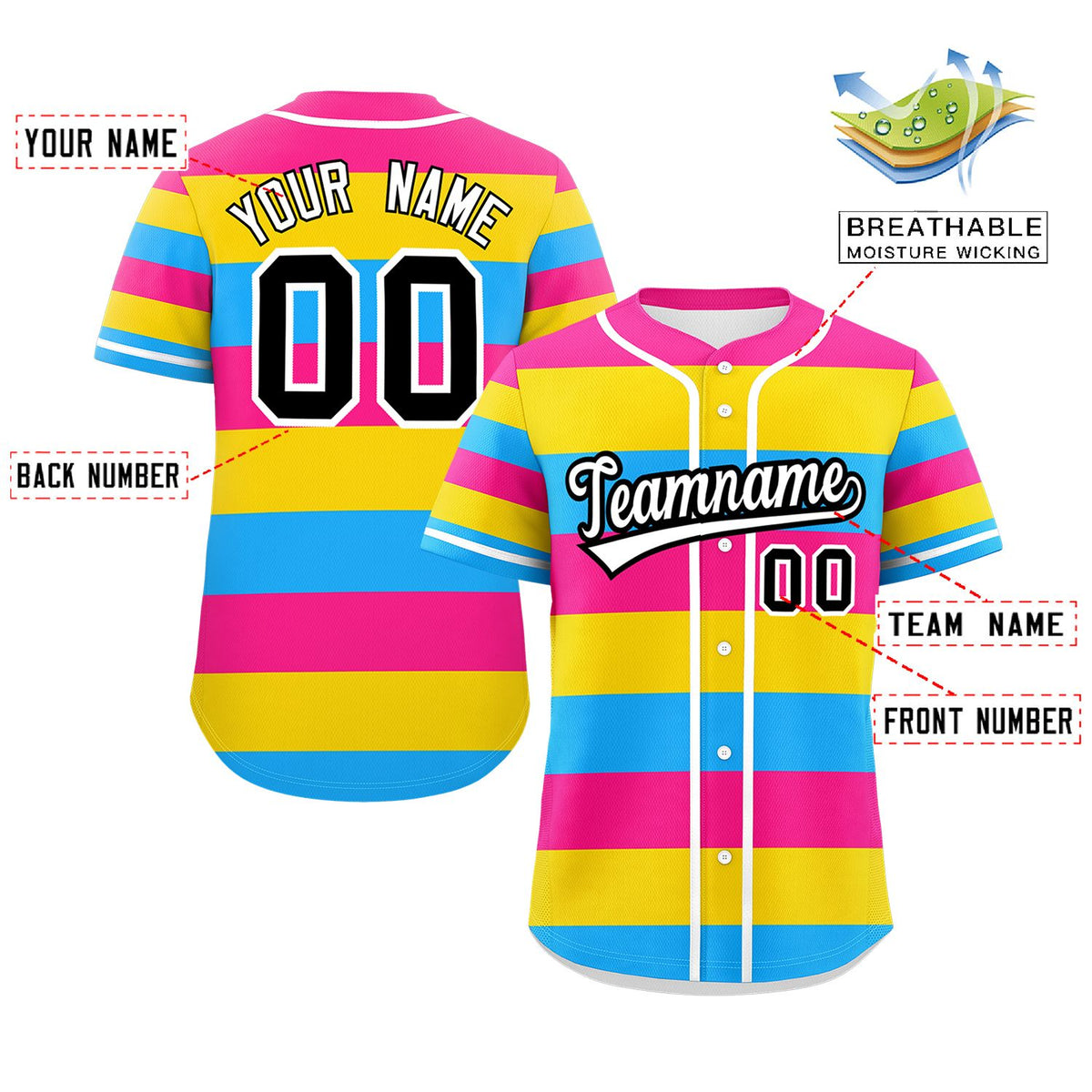 Custom Pink Gold-Powder Blue Pansexuality For Pride Month Color Block Authentic Baseball Jersey Limited