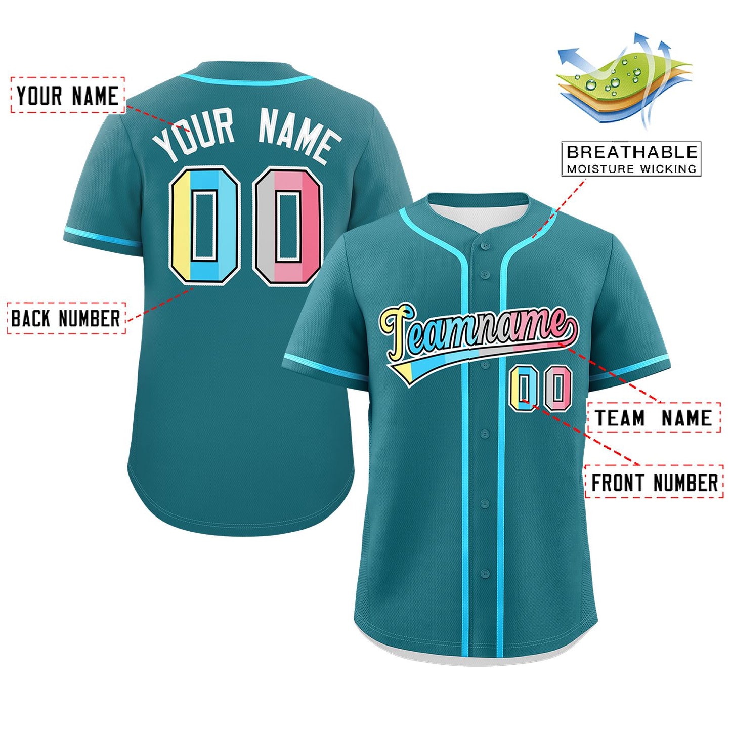 Custom Aqua Genderflux For Pride Month Classic Style Authentic Baseball Jersey Limited