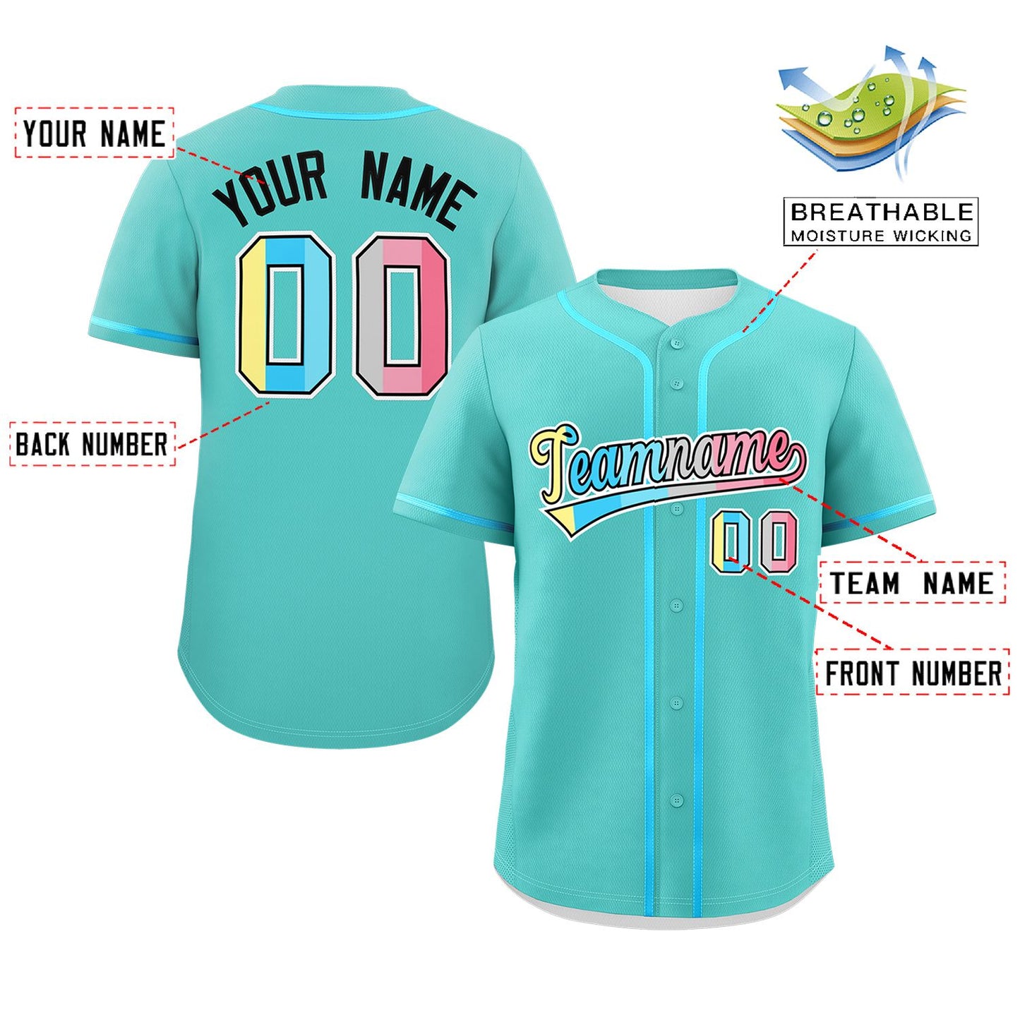 Custom Aqua Genderflux For Pride Month Classic Style Authentic Baseball Jersey Limited