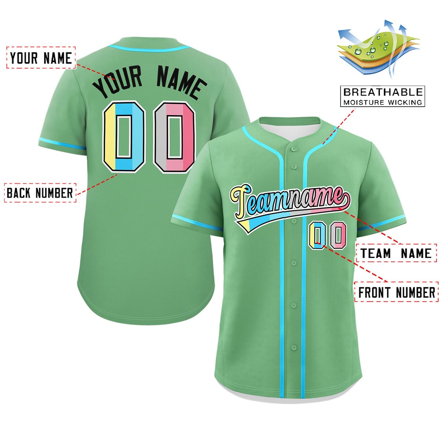 Custom Light Green Genderflux For Pride Month Classic Style Authentic Baseball Jersey Limited