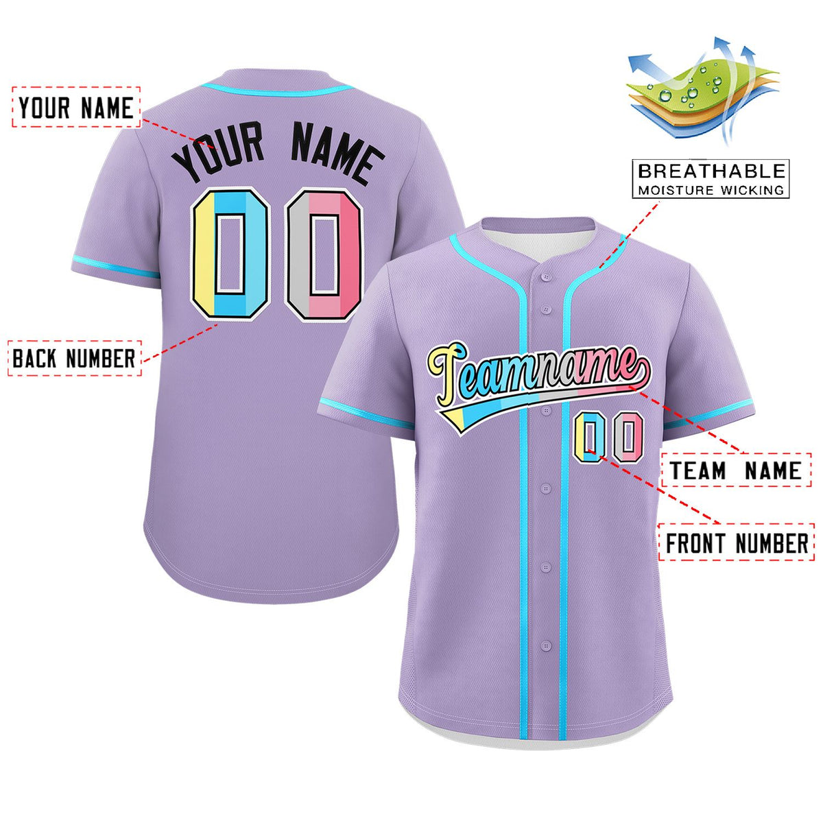 Custom Light Purple Genderflux For Pride Month Classic Style Authentic Baseball Jersey Limited