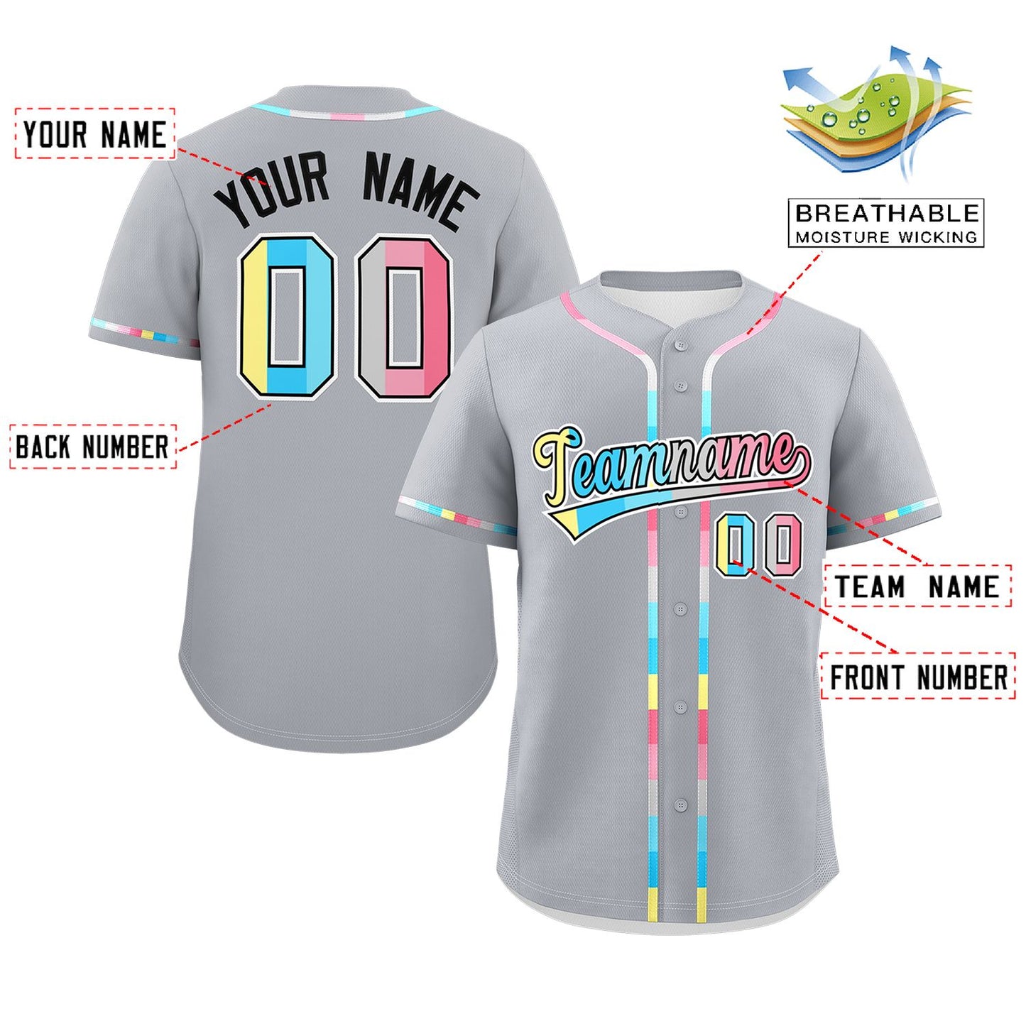 Custom Gray Genderflux For Pride Month Classic Style Authentic Baseball Jersey Limited