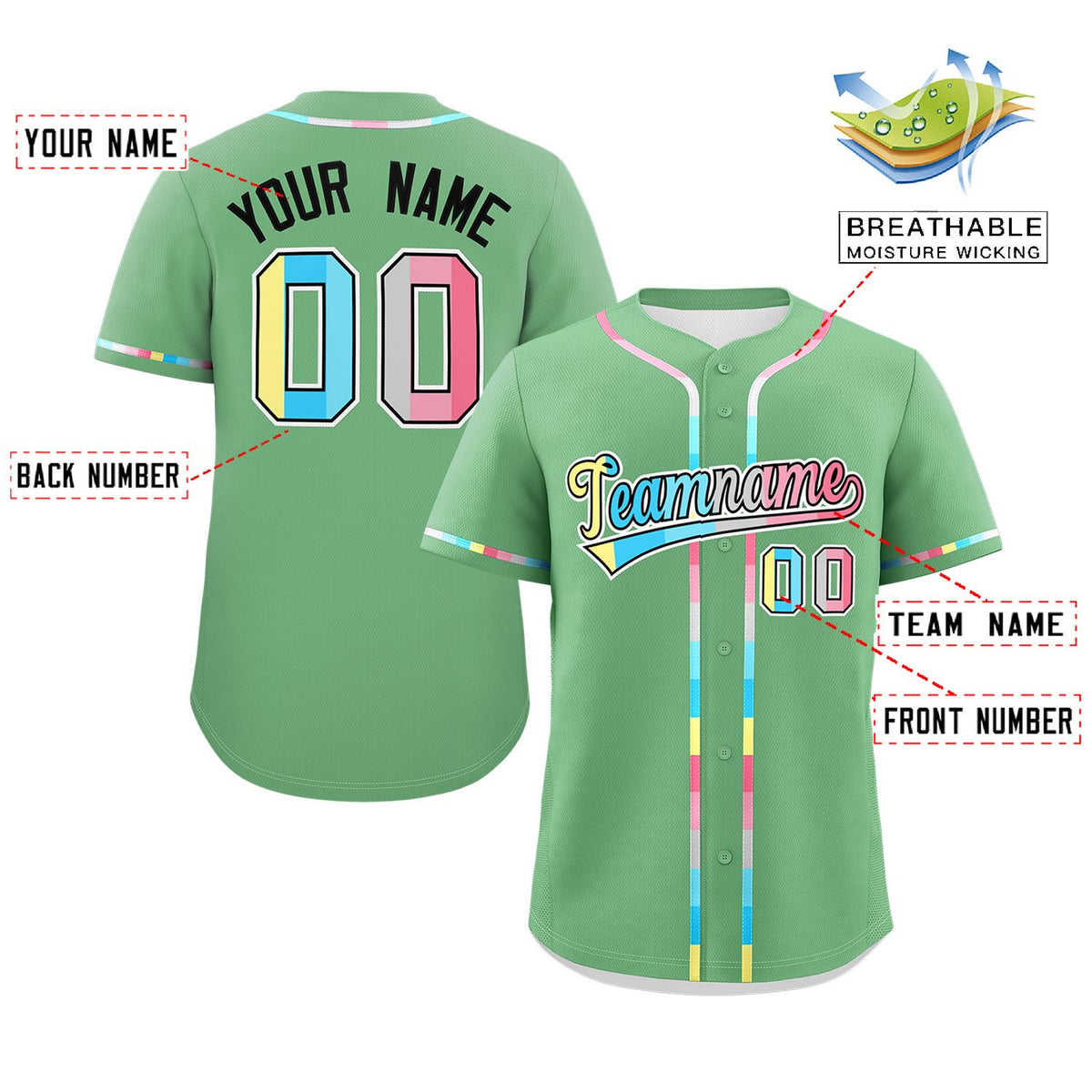 Custom Light Green Genderflux For Pride Month Classic Style Authentic Baseball Jersey Limited