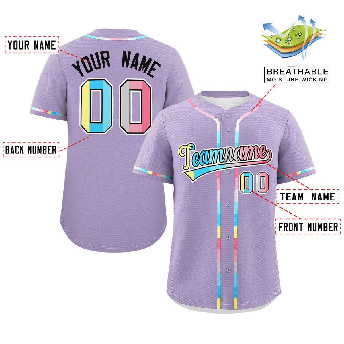 Custom Light Purple Genderflux For Pride Month Classic Style Authentic Baseball Jersey Limited