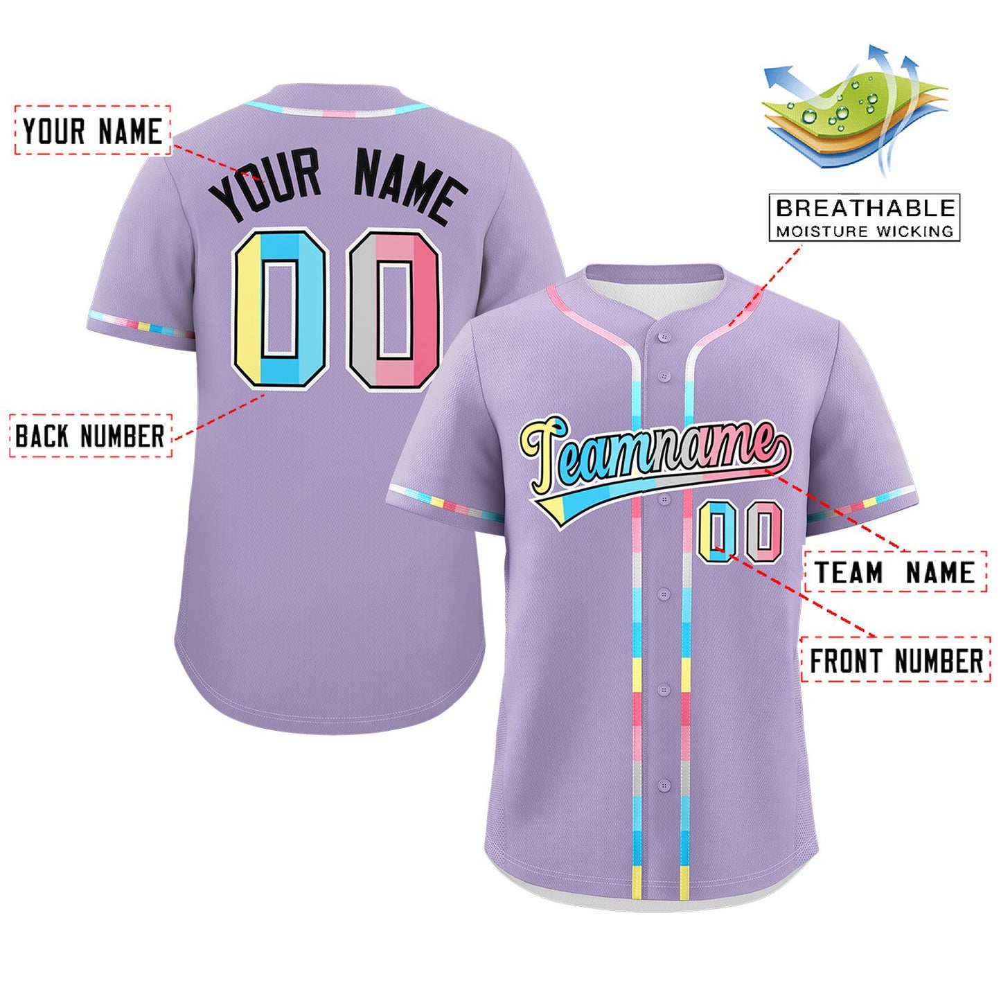 Custom Light Purple Genderflux For Pride Month Classic Style Authentic Baseball Jersey Limited